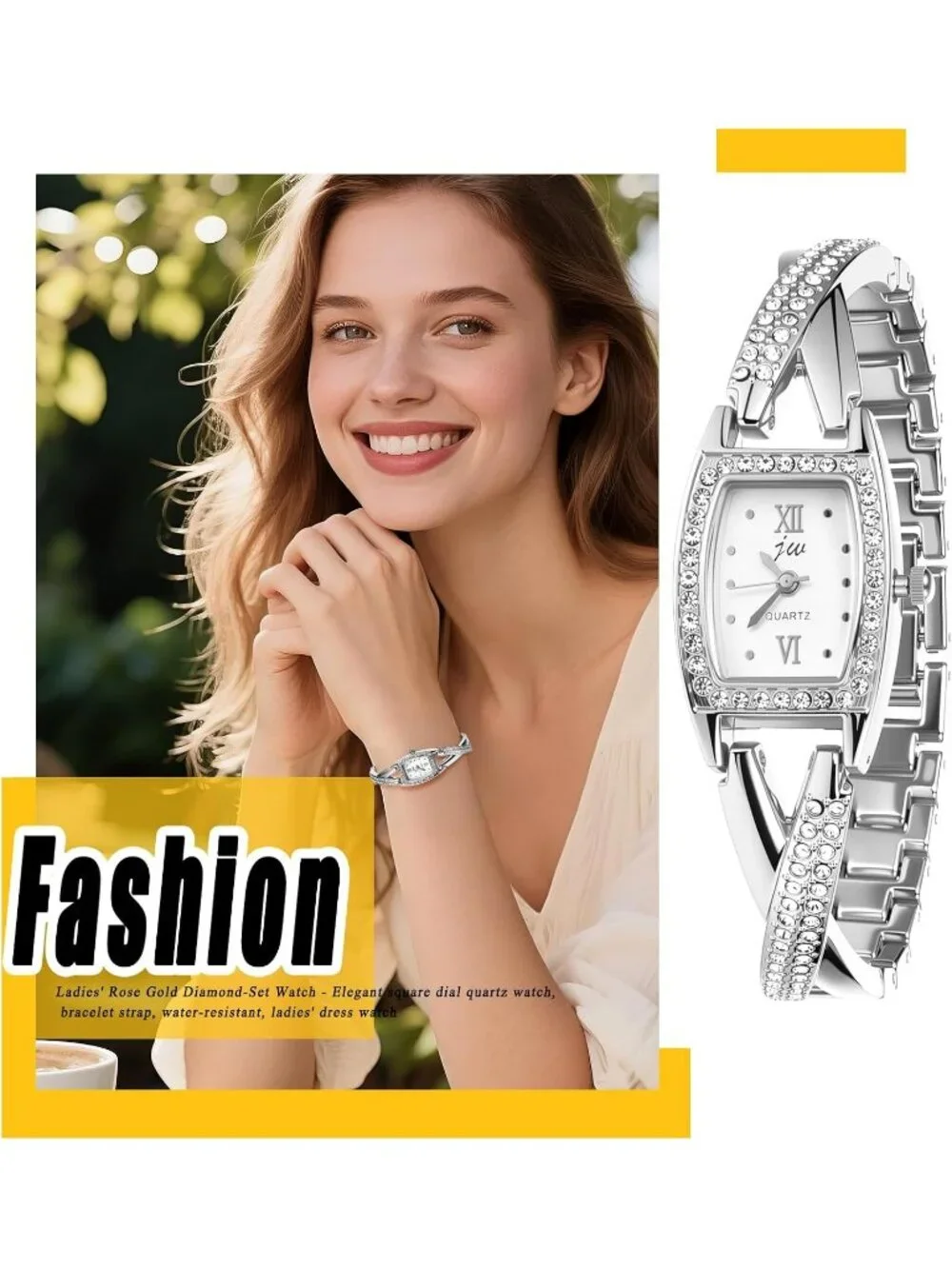 Women's Silver Rhinestone Bling Iced Out Bracelet Stainless Steel Band Watch